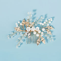 Golden Pearl Bridal Hair Piece Wedding Hair Vine Crystal Hair Clip