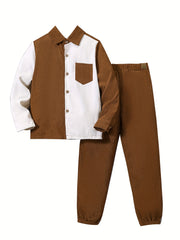 Boy's Corduroy Shirt & Sweatpants Set for Spring Fall
