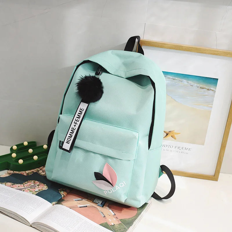 Green School Bag for Teenage Girls College Wind Student Bookbag