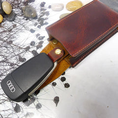 Leather Car Key Case Drawstring Key Organizer