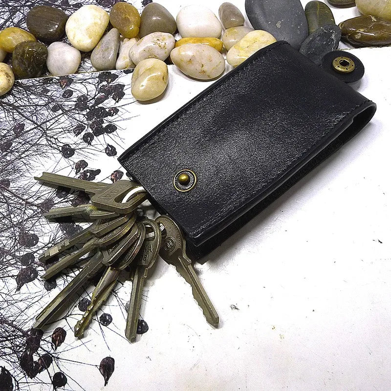 Large Capacity Leather Key Holder Pulling-Out Keys Pouch Organizer Case
