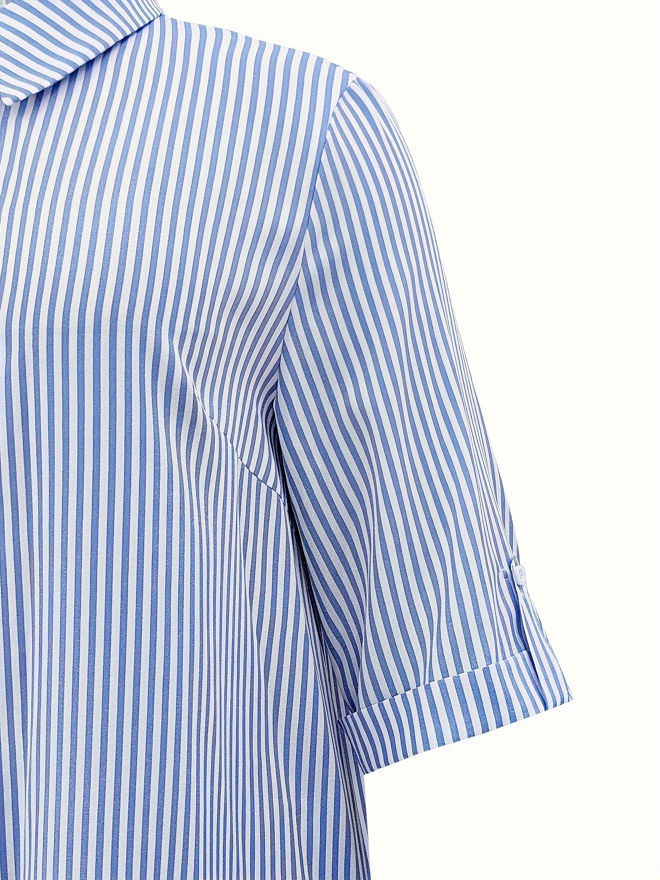 Stripe Print Roll Up Sleeve Button Up Shirt Dress
