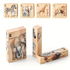 Wooden Animal Puzzle Toy 4 in 1 Animal Cognitive Puzzle Board