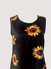 Sunflower Print Sleeveless Dress Casual Tank Dress For Spring & Summer