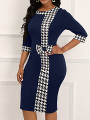 Houndstooth Bodycon Dress Long Sleeve Dress For Work