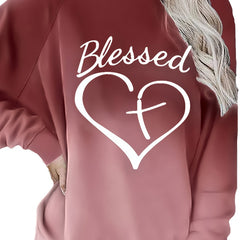 Letter Graphic Print Block Sweatshirt Women's Crew Neck Pullover Casual Tops