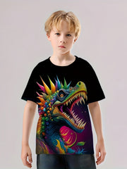 Colorful Wolf Print Kid's T shirt Casual Short Sleeve Top For Summer