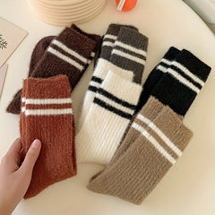 6 Pairs Striped Crew Socks Comfy & Warm All Match Women's Stockings