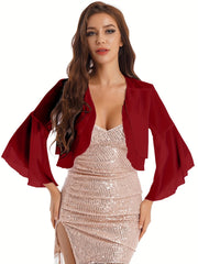 Flare Sleeves Cover Up Shirt V Neck Semi Sheer Beachwear Cardigan