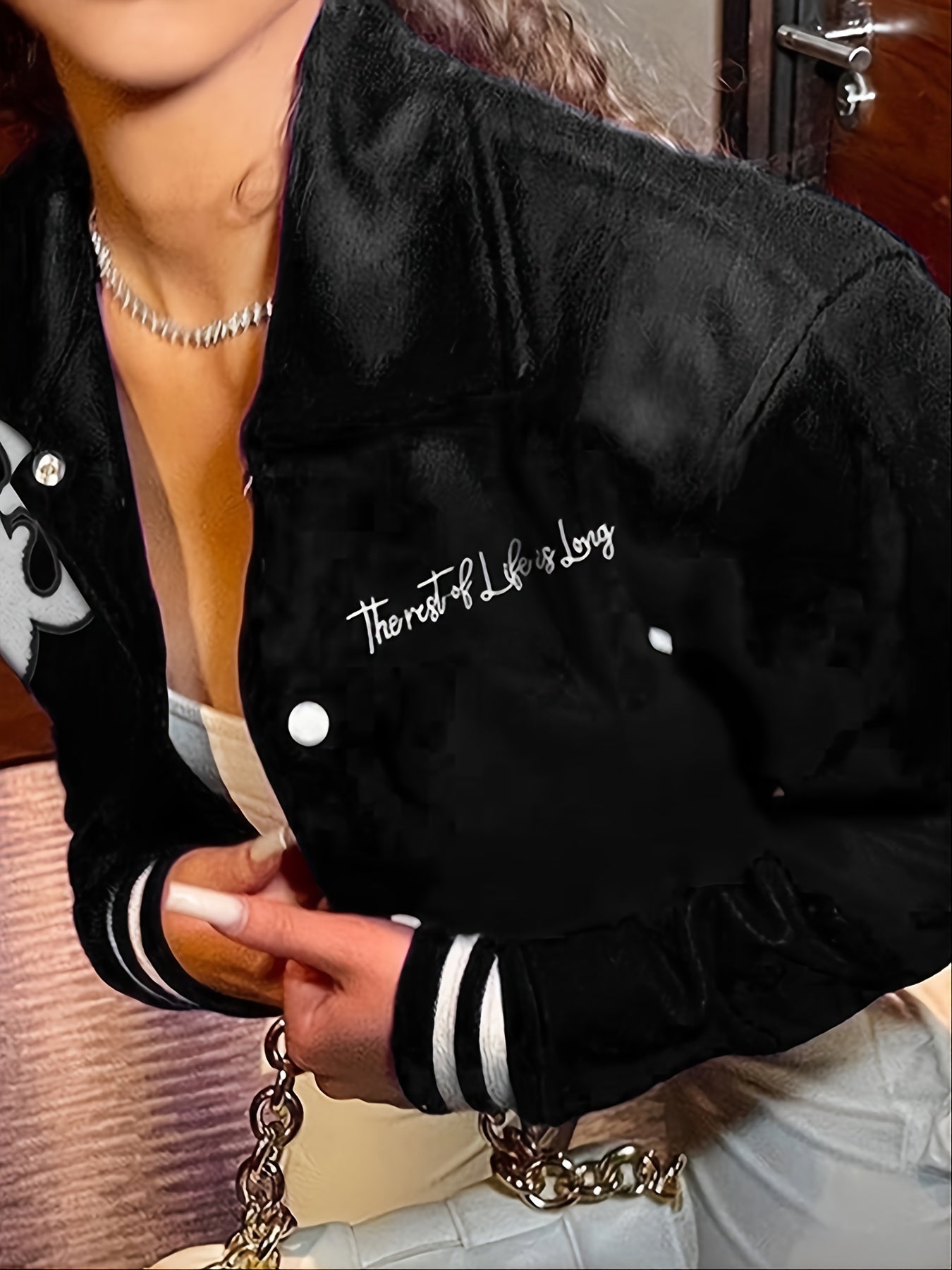 Sporty Crop Coat Embroidery Print Baseball Coat Jacket Women's Clothing