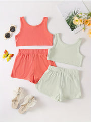 Girls Ribbed Knit Crop Tank Top & Shorts Set