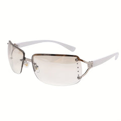 Y2K Rimless Sunglasses Rhinestone Gradient Metal Glasses UV400