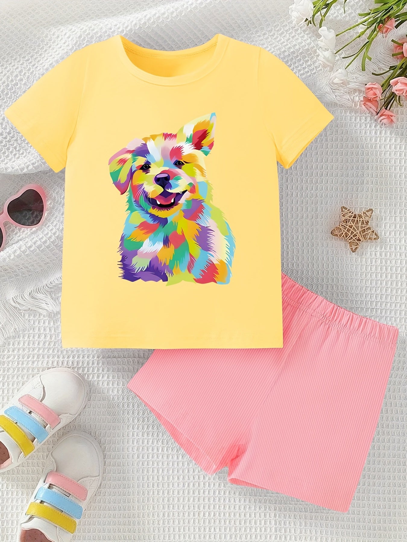 Rainbow Dog Girl's 2pcs T shirt & Shorts Set Kids Clothes