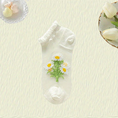 Girls Floral Crystal Lace Ankle Socks - Breathable Ice Silk Summer Sock