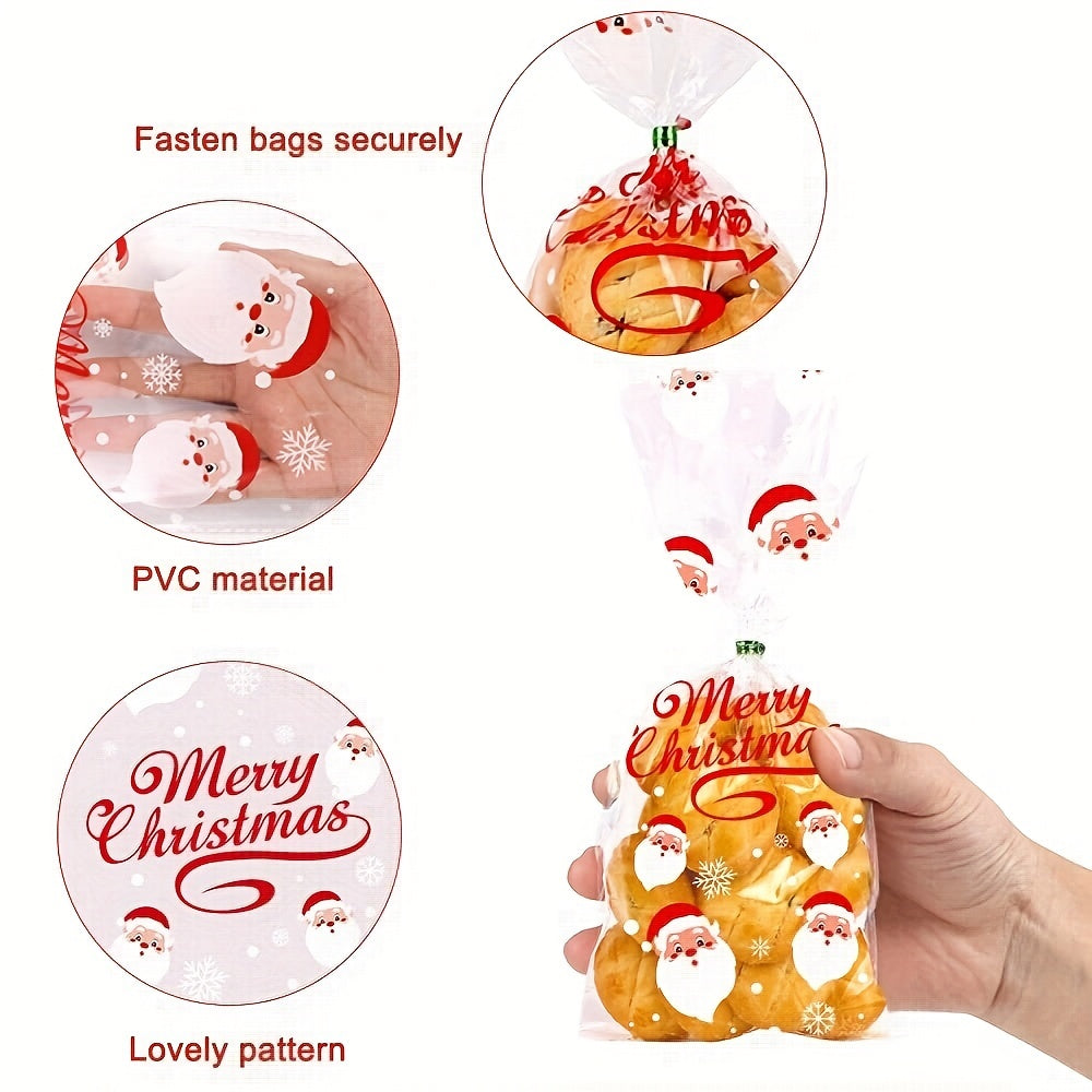 120pcs Xmas Cello Treat Bags With Ties Christmas Party Favors Decorations