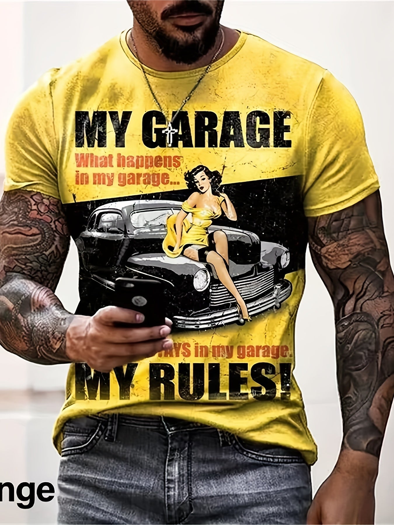 Vintage Garage Print T Shirt 3D Digital Print Breathable Novel Tee