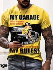 Vintage Garage Print T Shirt 3D Digital Print Breathable Novel Tee