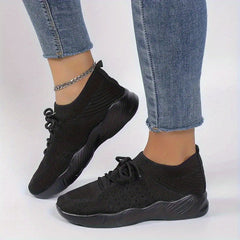 Women's Knit Sports Shoes Solid Lace Up Low Top Running Shoes