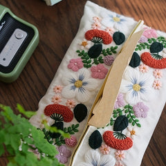 Retro Flower Embroidery DIY Fabric Handkerchief Bag Paper Towel Bag