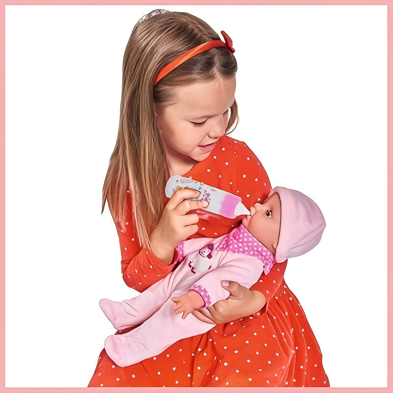 3pcs Baby Doll Feeding Set - Milk, Juice Bottles, Toy Pacifier, Pink Plastic