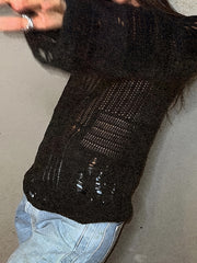Hollow Out Knit Pullover Y2K Sweater Top