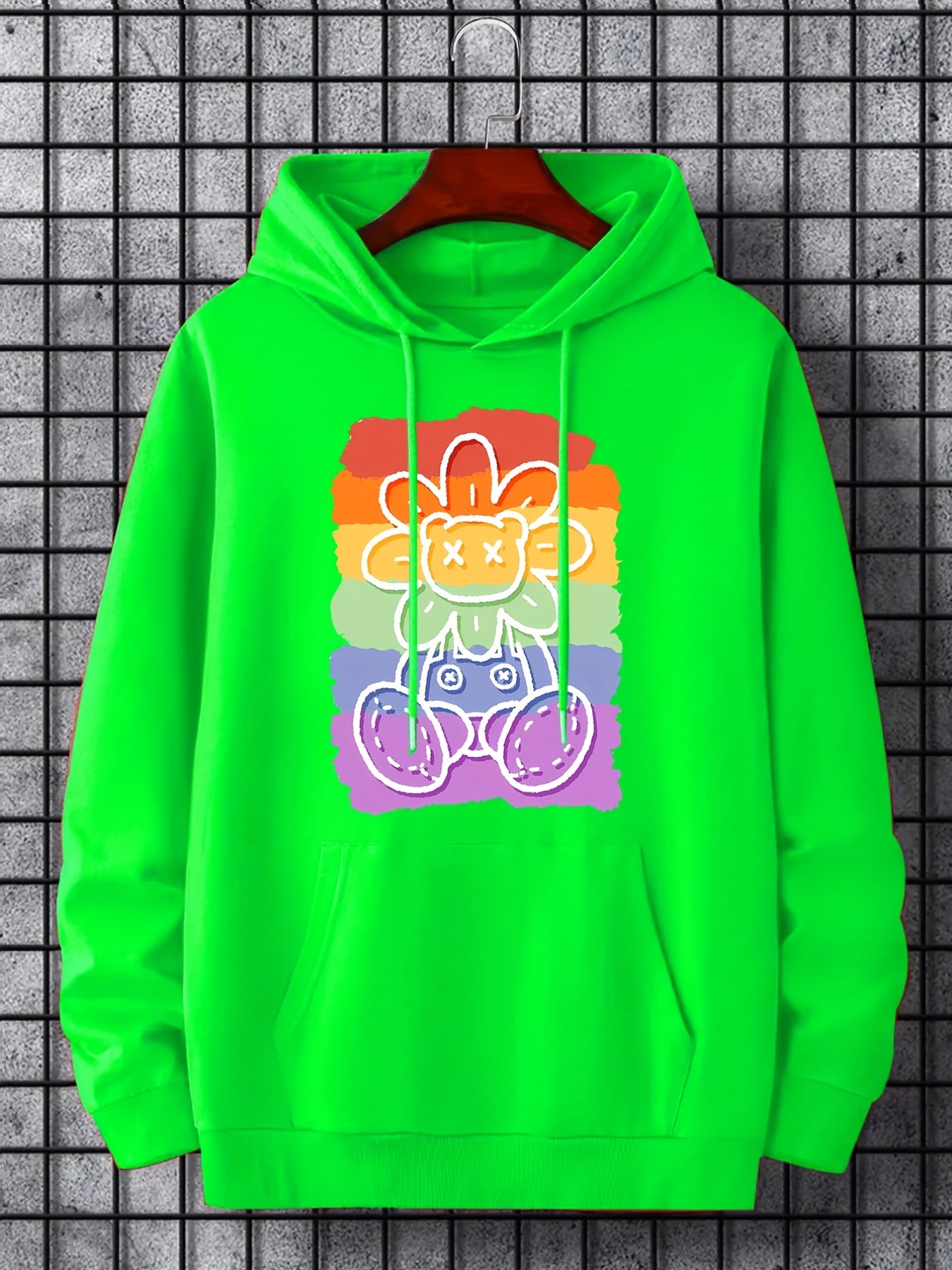Rainbow Bear Flower Print Hoodie Men's Sweatshirt