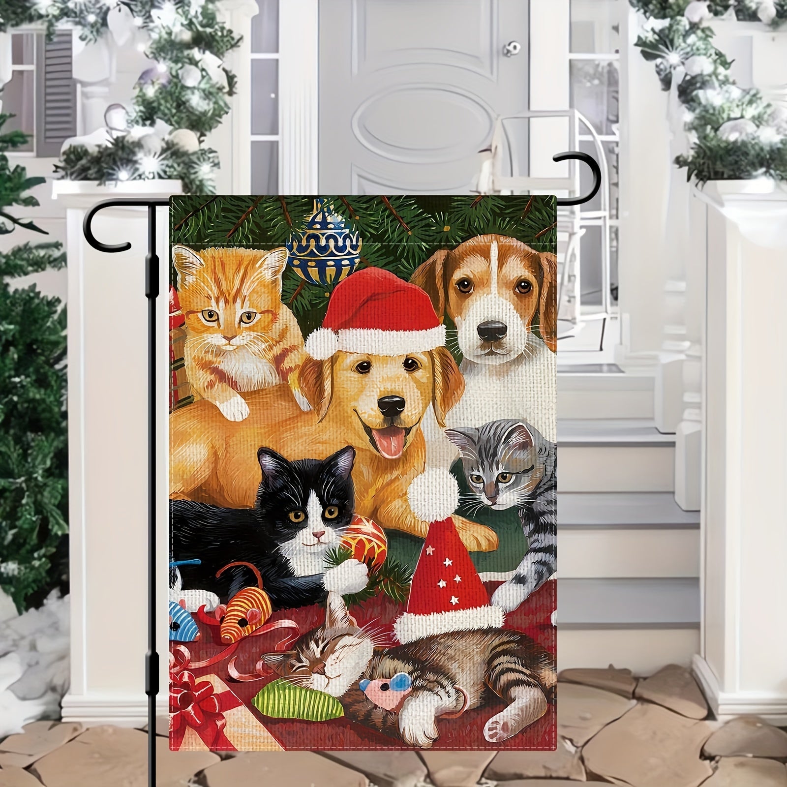 Christmas Dog Cat Garden Flag Double Sided Vertical Rustic Farmhouse Yard Flag