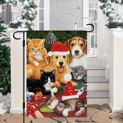 Christmas Dog Cat Garden Flag Double Sided Vertical Rustic Farmhouse Yard Flag