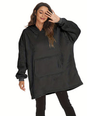 Plush Hooded Lounge Top Soft & Comfy Long Sleeve With Pockets