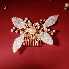 Flower & Lace Charm Hair Comb Faux Pearl Bridal Wedding Headwear