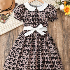 Girl's Plaid Print Tunic Dress Kids Party Dress