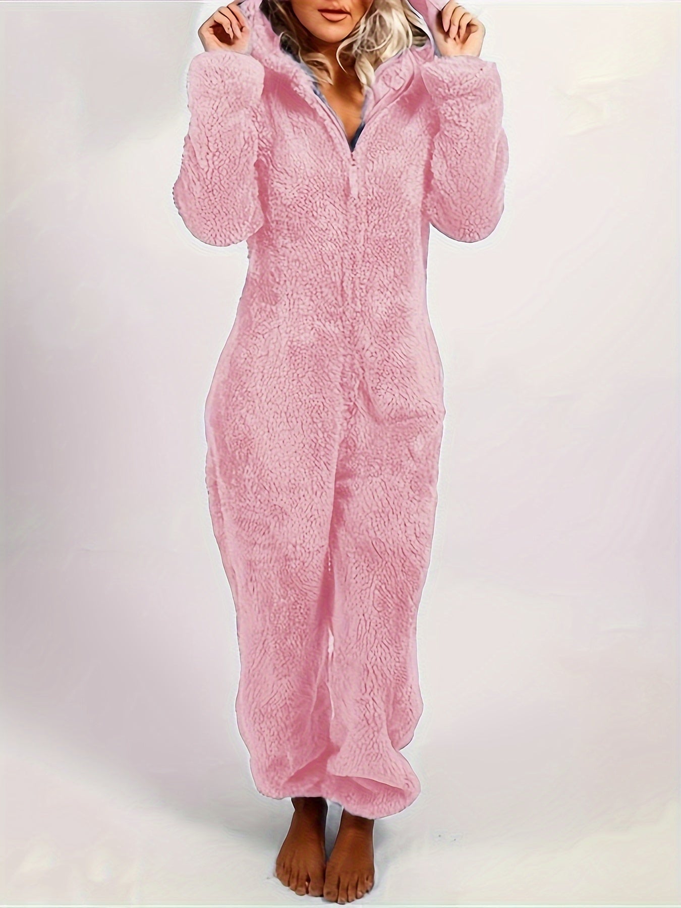 Cozy Hooded Lounge Jumpsuit Zipper Long Sleeve