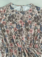 Floral Print Short Sleeve Round Neck Pleated Dress With Pockets