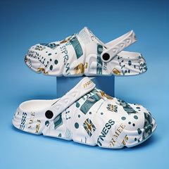 Men's Graffiti Print Comfy Clogs Hollow Out Garden Shoes