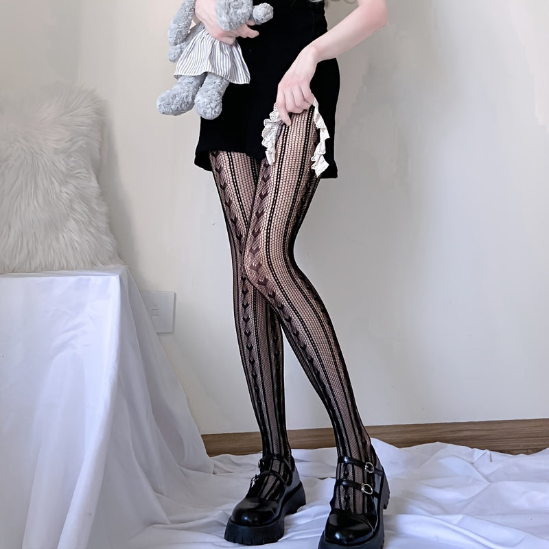 Heart Pattern Fishnet Tights High Waist Mesh Pantyhose