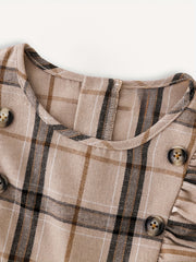 Girls Plaid Ruffle Trim A Line Dress