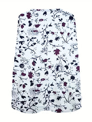 Floral Print V Neck Tank Top Medium Stretch Plus Size Casual