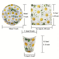 Daisy Flower Party Supplies Set Disposable Dinnerware Plates Napkins & Cups