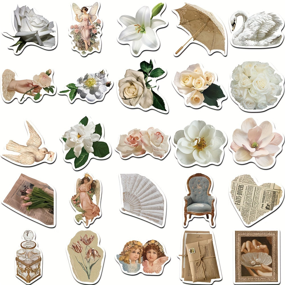 50pcs Small Fresh Retro Journal Graffiti Stickers Decorative Waterproof Stickers