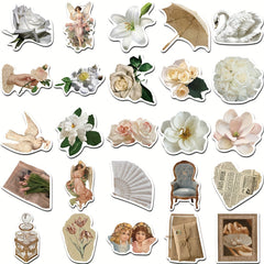 50pcs Small Fresh Retro Journal Graffiti Stickers Decorative Waterproof Stickers