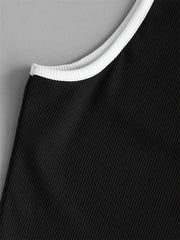 Y2K Colorblock Ribbed Notched Neck Crop Top Women's Plus