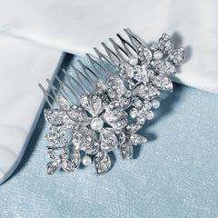 Bridal Wedding Jewelry Alloy Flower Rhinestone Comb Faux Pearl
