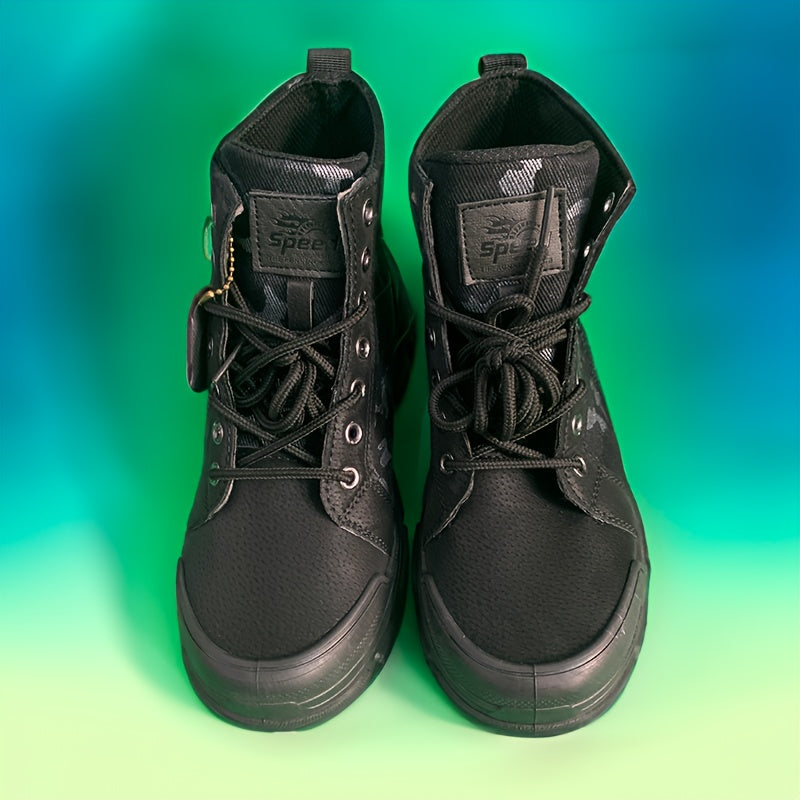 Men's Solid High Top Hiking Boots Comfy Non Slip Lace Up Durable Shoes