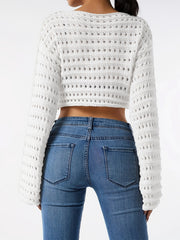 Sheer Cover Up Top Round Neck Long Sleeves