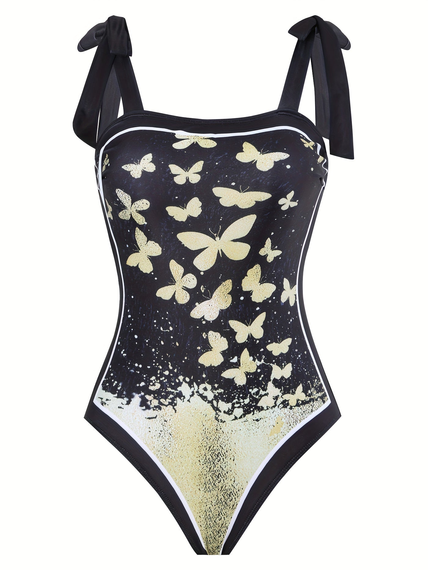 Butterfly Print One Piece Swimsuit & Wrap Cover Up Skirt 2 Piece Set