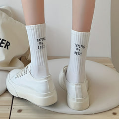 Letter Print Sports Mid Tube Socks Women's Stockings