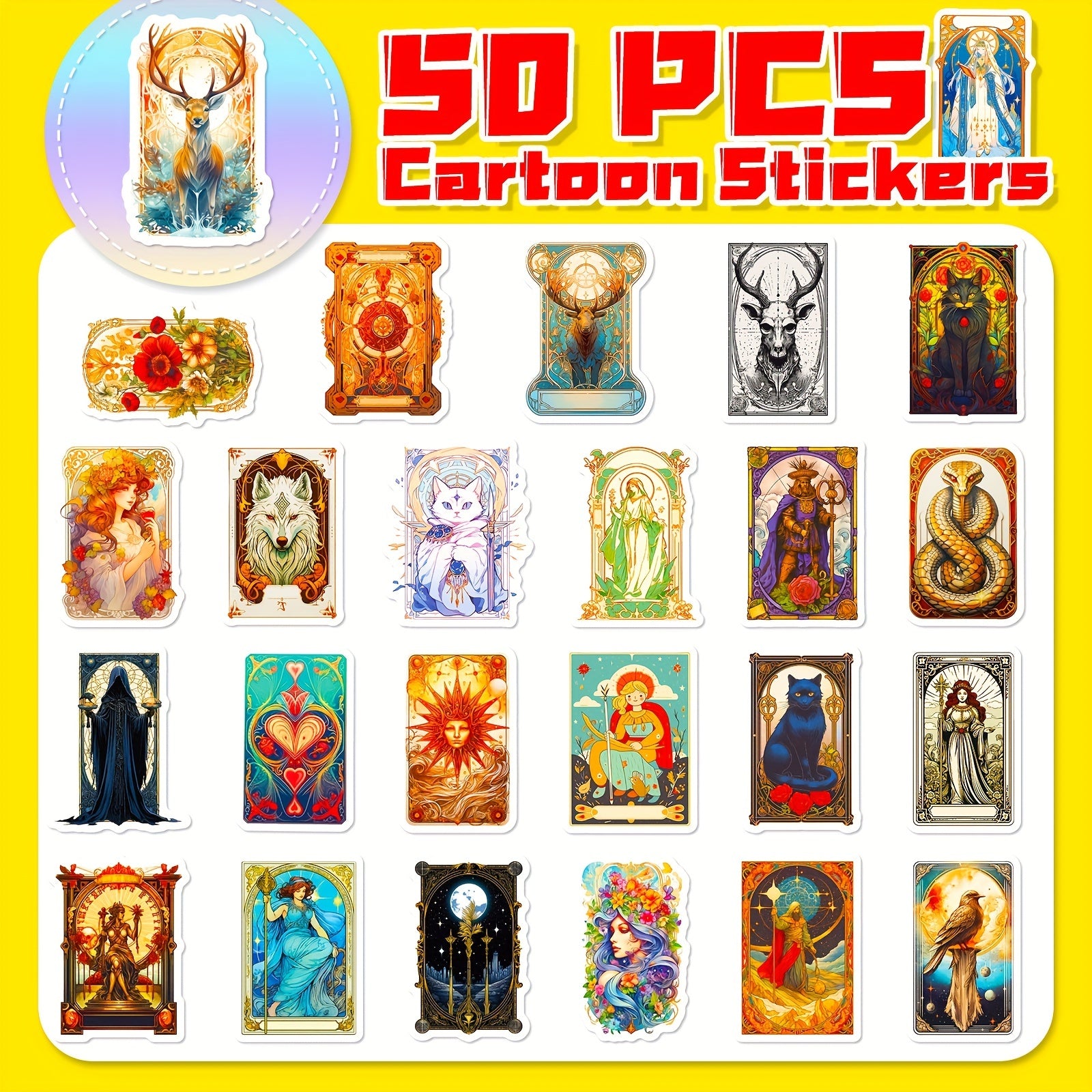 50pcs Dreamy Tarot Card Stickers Retro Style Graffiti Stick