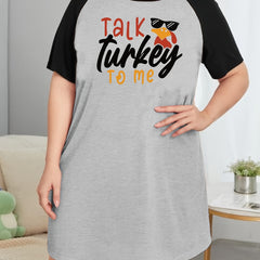 Thanksgiving Tee Sleep Dress Letter & Turkey Print