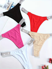 5pcs Colorblock Low Waist Thongs Stretchy Intimates Panties