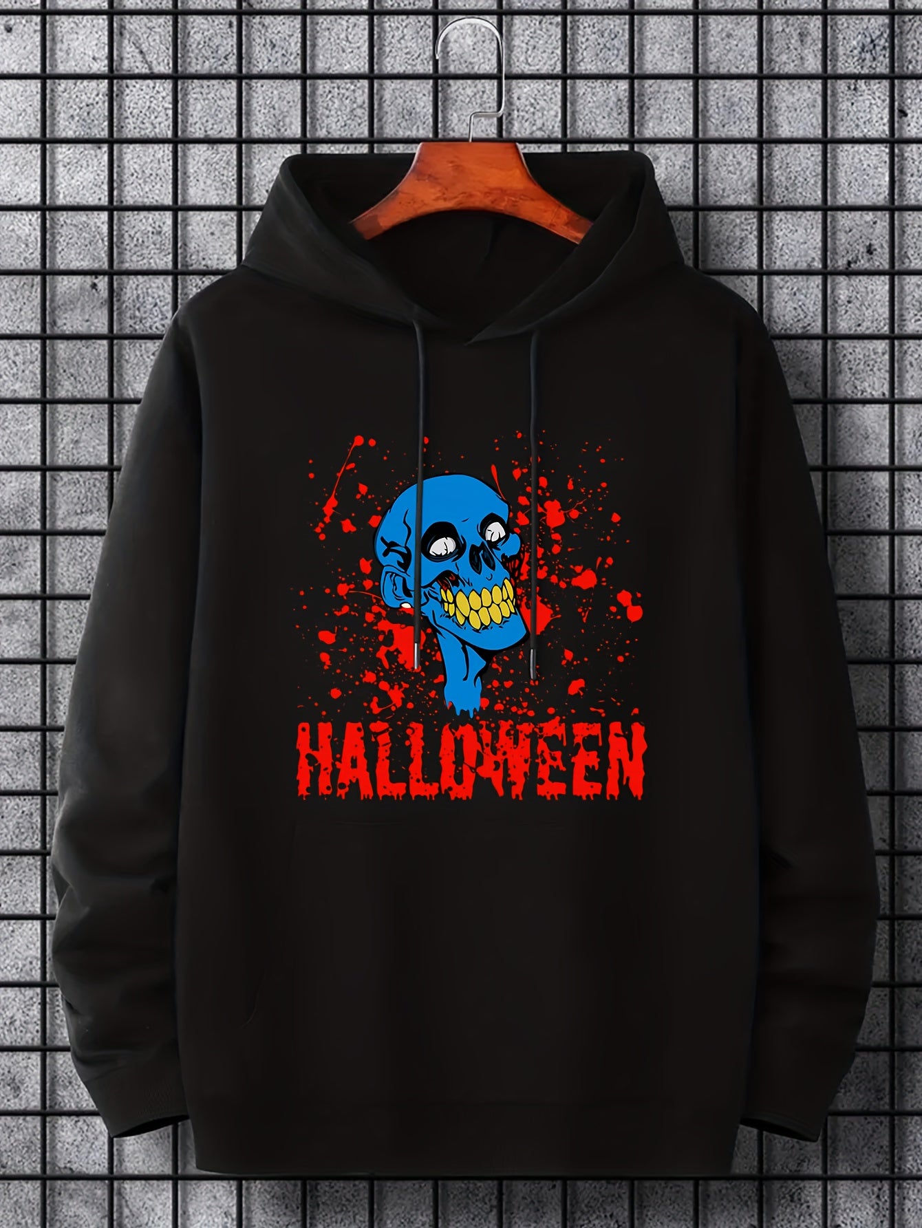 Men's Cartoon Skull Graphic Hoodie Halloween Style Drawstring Sweatshirt